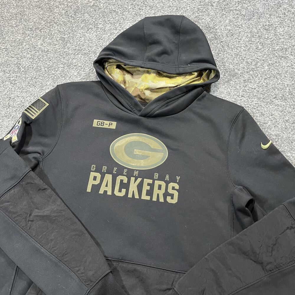 Green Bay Packers Nike Hoodie Boys Large Black NFL Graphic Salute Service